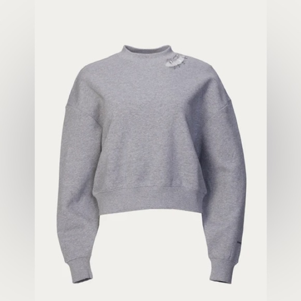 Kooples Sport Embellished Safety Pin Cotton Jersey Gray Sweatshirt